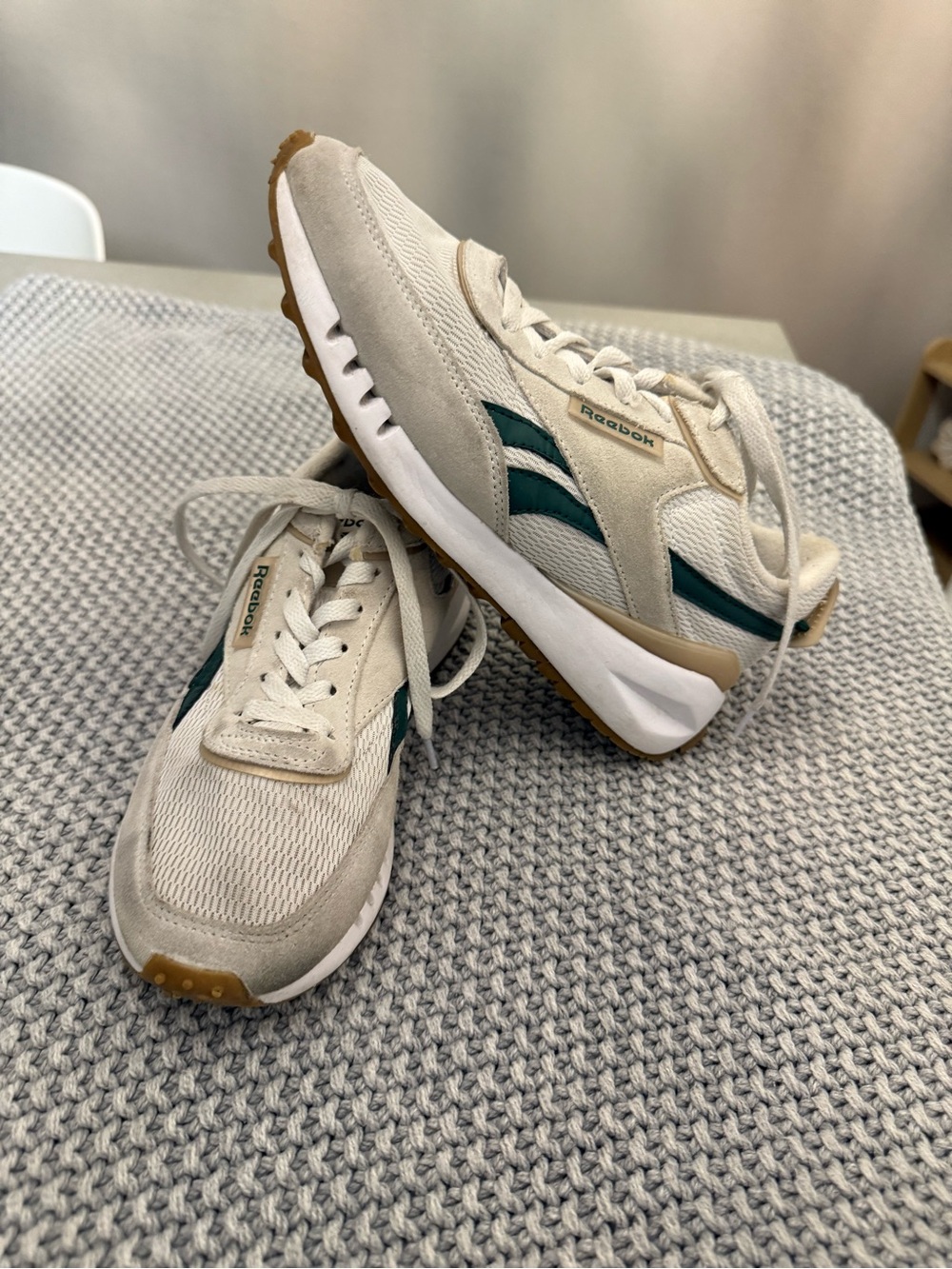 Reebok Women’s Cream Sneakers with Dark Green Stripes